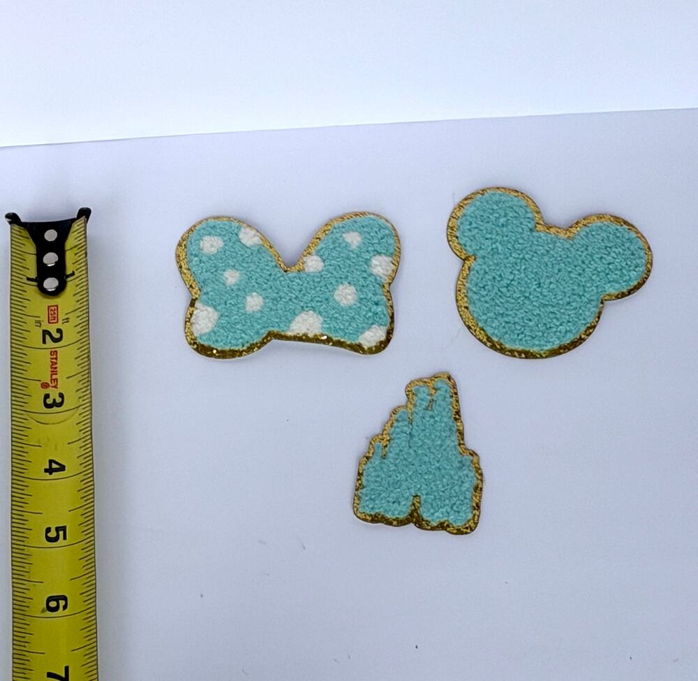 Mouse/Castle Inspired Iron On/Sew On Patch Lot Blue Gold Bow Castle Appliques